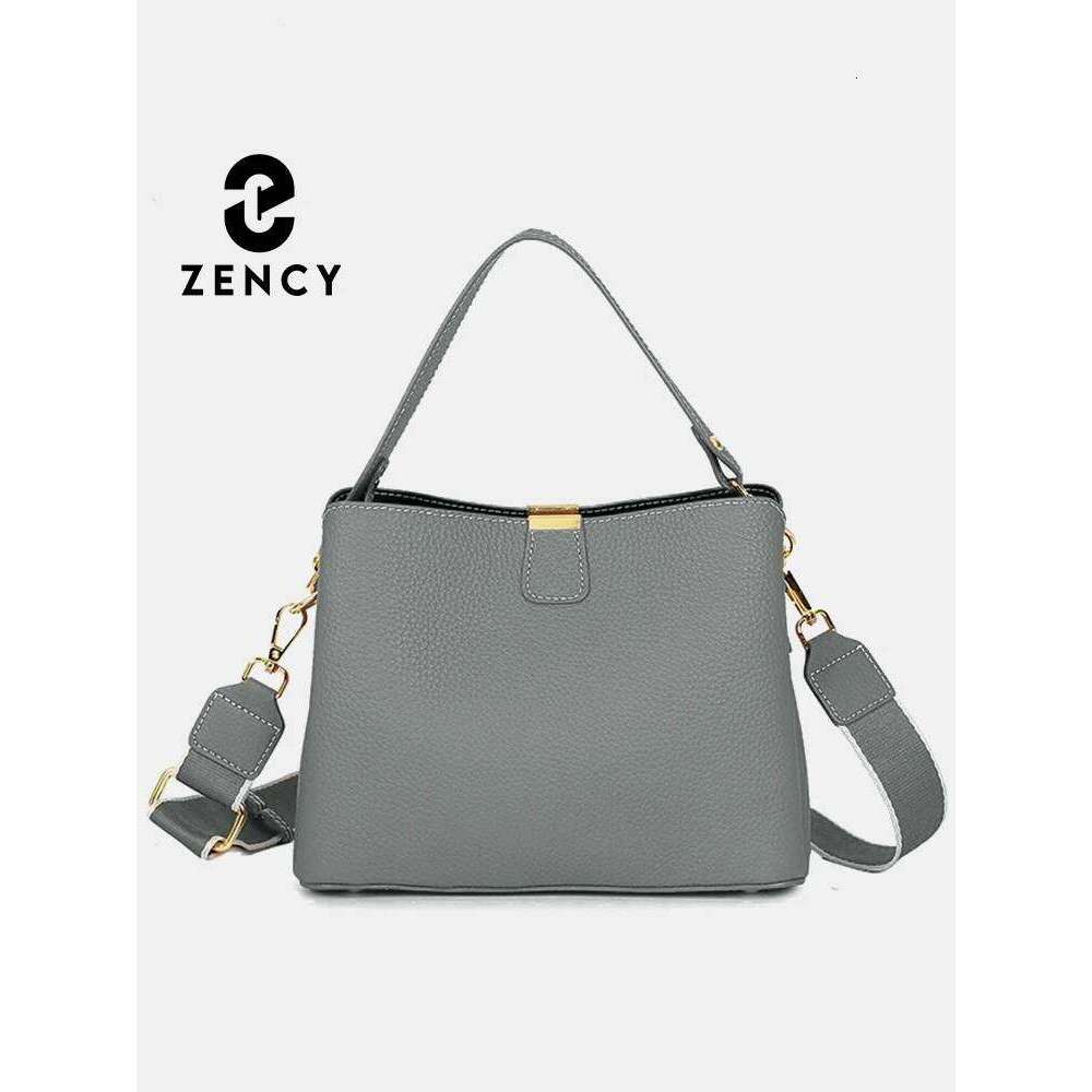 Zency New Genuine Leather Shopper Shoulder Large Capacity Bucket Handbag Simple High Quality Women Crossbody Bag Three Layer