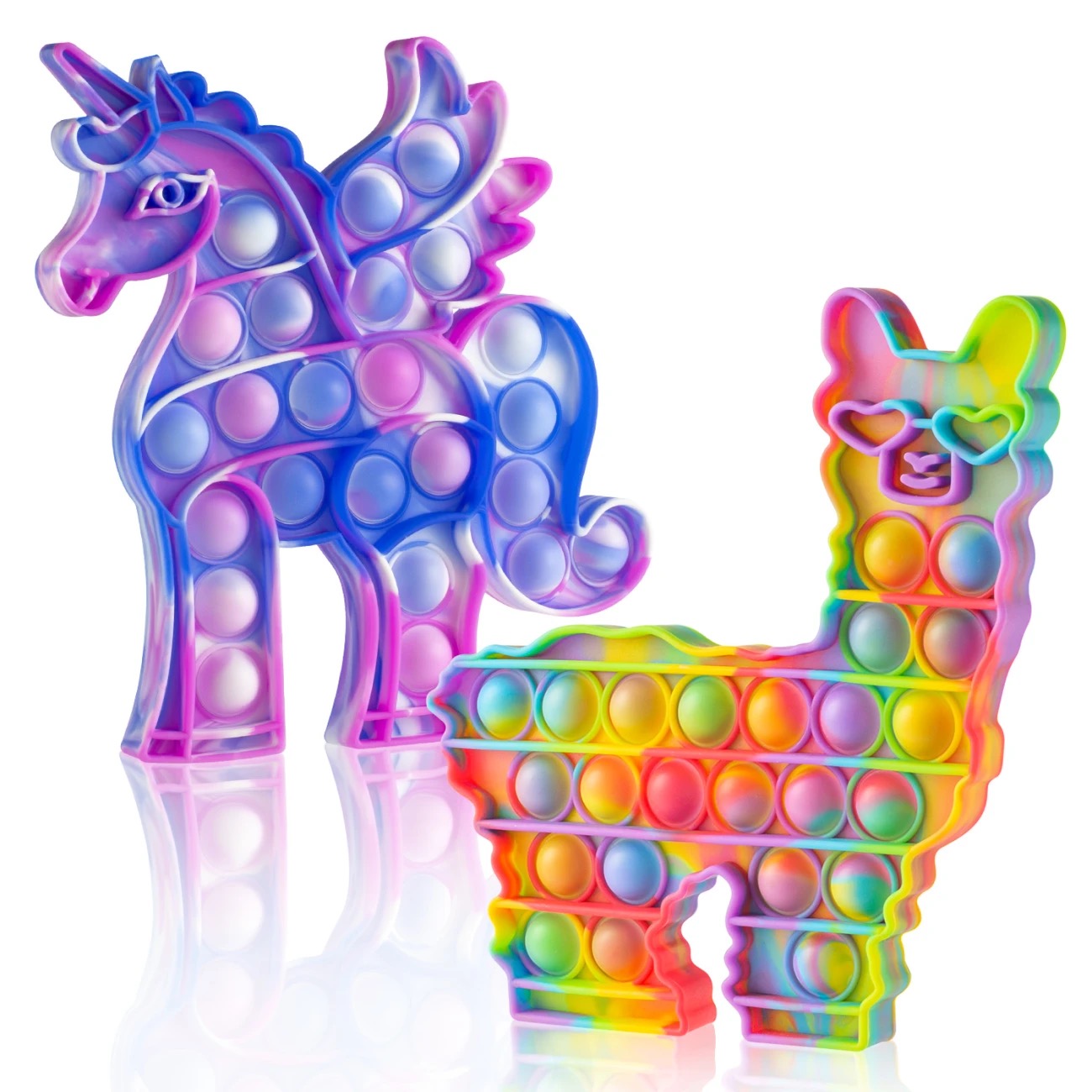 llama Alpaca shape party push pop bubble popper Tie dye fidget poo-its finger puzzle Silicone squeezy cartoon animal toys stress relief game