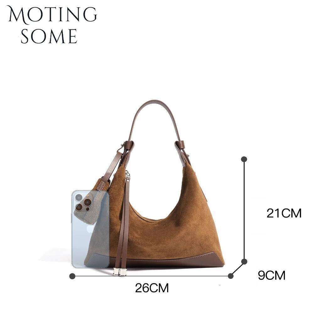 Motingsome 2025 New Suede Genuine Grade Women Classic Handbag Stylish Underarm Bag Commuter Cross Shoulder Messenger Tote