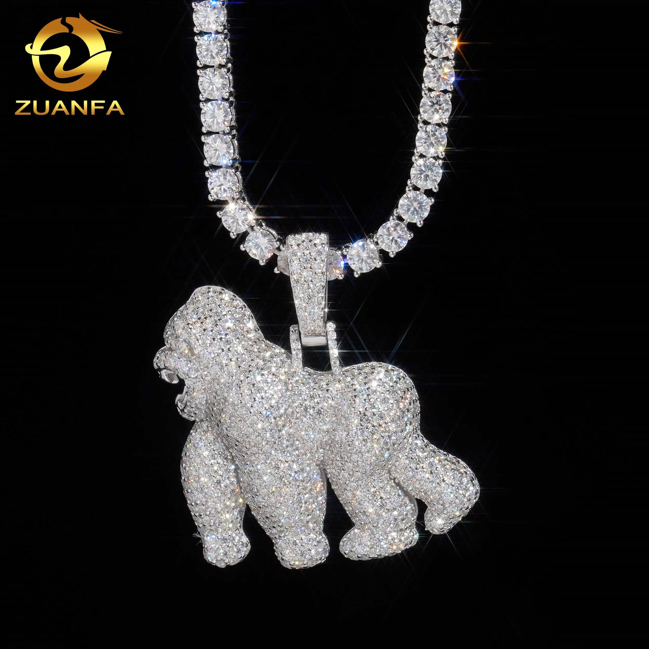 D Color VVS Moissanite Diamond Luxury Fashion Hip Hop Pendant 925 Sterling Silver Baby Gorilla Pendant Charm