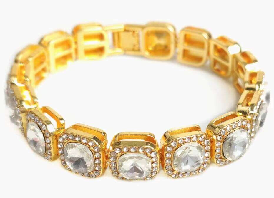 Men's Hip Hop Rap Accessories square Rock Candy Full Dia Gold Necklace Bangles