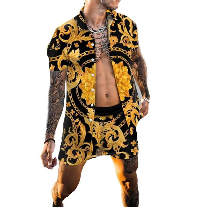 Fashion short Sleeve Shirt Casual slim Two Piece Set For men shorts Pants Summer Suit designer tracksuit men 2 Piece set Pant Trouser shirts