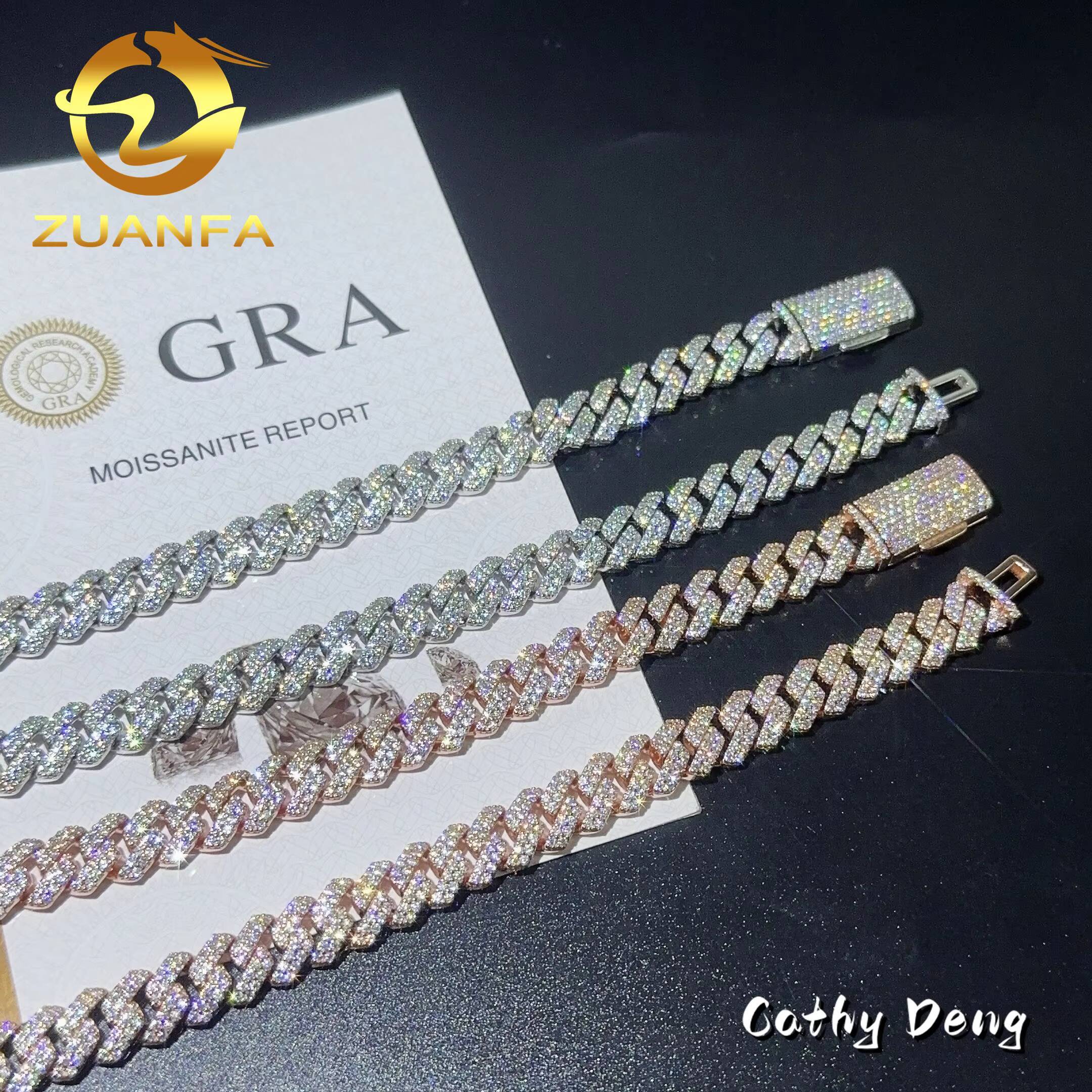 Iced Out Hip Hop Jewelry 10mm Moissanite Cuban Link Chain 925 Silver Pass Diamond Tester VVS Moissanite Cuban Chain
