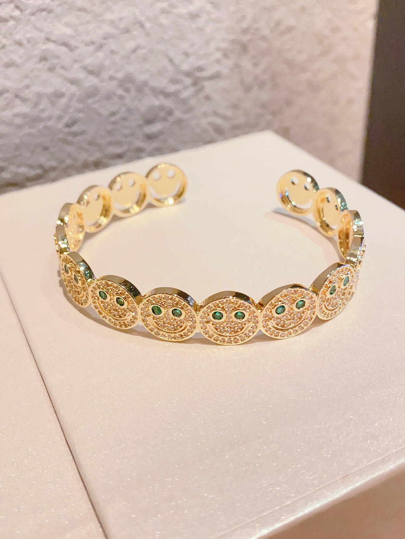 Luxury Brand Designer Jewelry Fashion Full Diamond Smiley Face Bracelet For Women, Light Luxury Ins Style, Personalized Gold Open Bracelet, Electropla