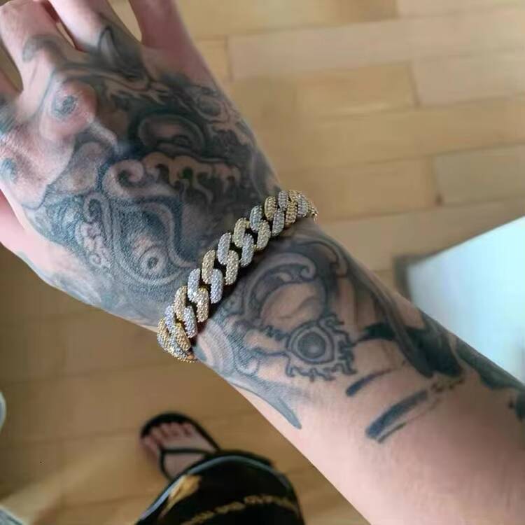 925 Solid Silver Iced Out Cuban Link Chain 9mm Wide Set with Moissanite Diamond Bracelet Classic Style Charm Bracelets