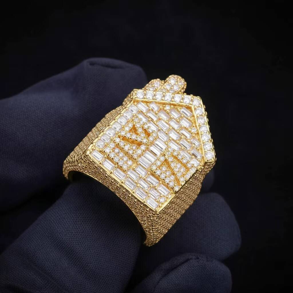 Hip Hop Fine Jewelry 38ct 9K 10K 14K 18K Real White Gold Iced Out VVS IGI Baguette Lab Grown Diamond Trap House Ring for Men