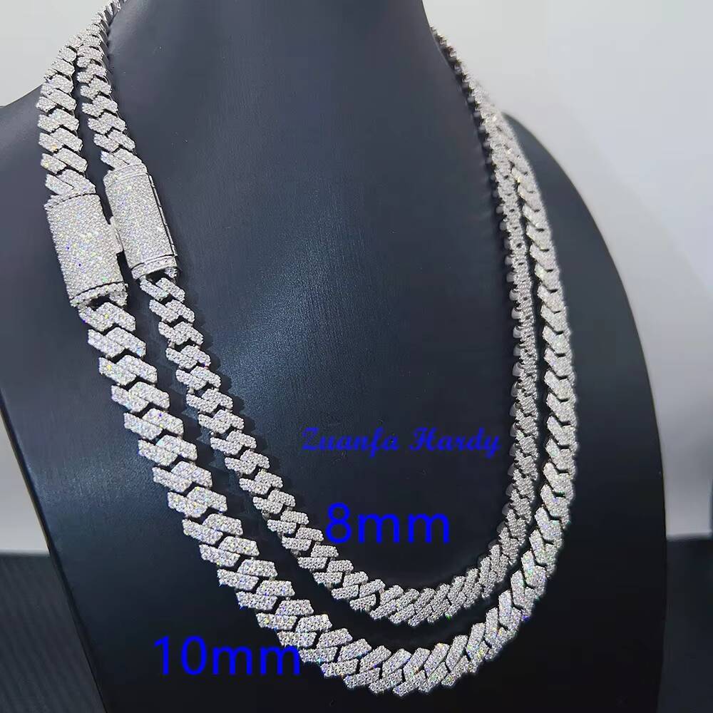 Zuanfa Luxury Cuban Necklace 8mm 10mm 16 18 20 22 24 Silver Diamond Link Necklace VVS Moissanite Iced Out Cuban Chain