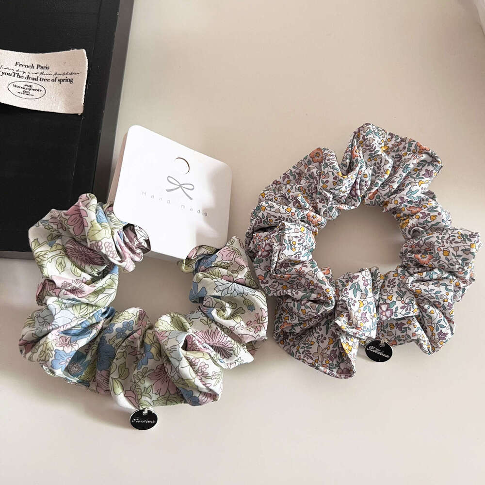 DH collections French Floral Cotton Pig Fat Scrunchie Versatile Girl Bun Accessory Pastoral Style Hair Tie