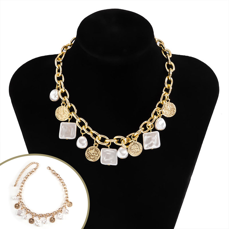 Women's Niche Design Vintage Inspired Pearls Elegant Collared Bone Neckwear with Inscription Elements