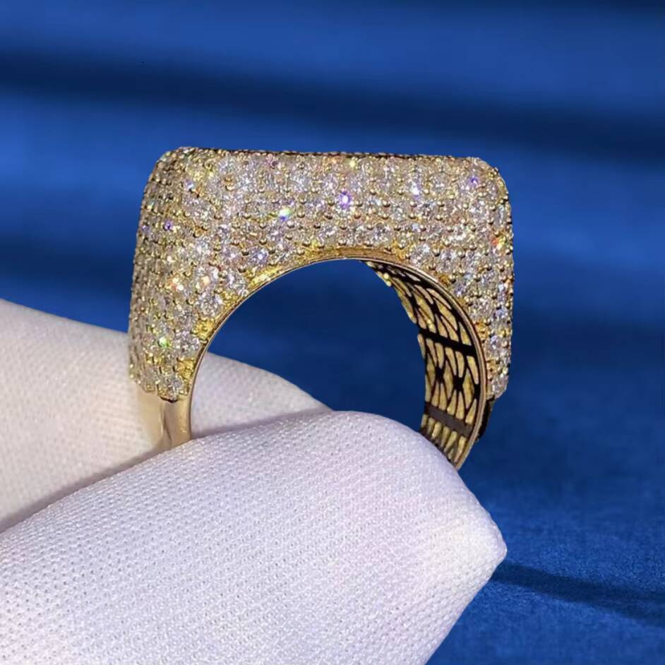 9K 10K 14K 18K Real Gold Hip Hop Fine Jewelry Iced Out Paved VS VVS GIA IGI Certified HPHT Lab Grown Diamond Square Ring for Men
