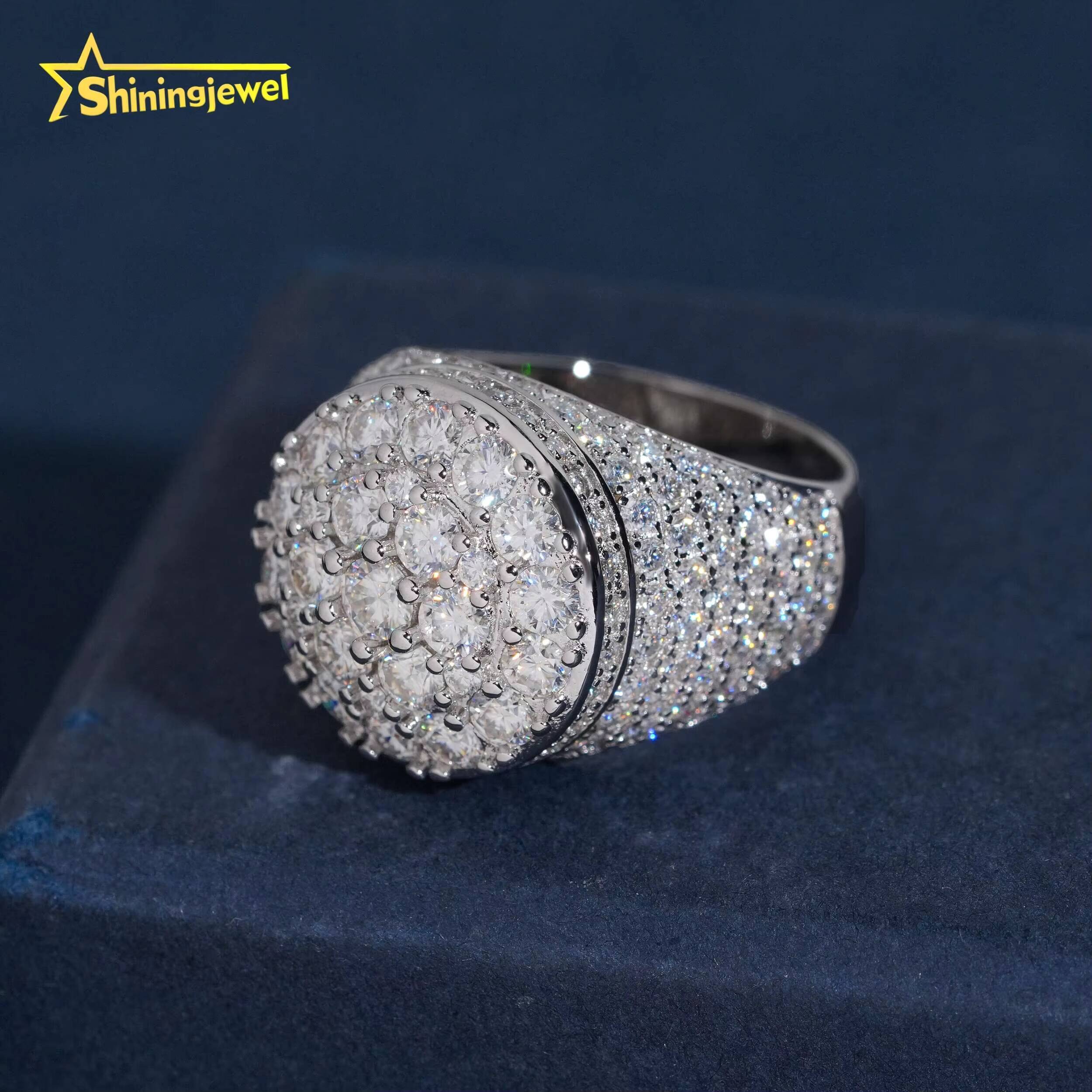 USA Local Shipping Moissanite Iced Out Ring Pass Diamond Test S925 Gold Plated Cluster Design Hip Hop Men Sparking Rings