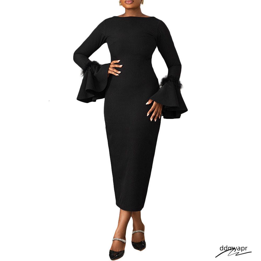 Uoozee Spring Elegant Banquet Fashion Solid Color Feather Sleeves ddmydec A-Line Party Ball Long Dress 241019 ddmydec ddmydec ddmydec ddmydec