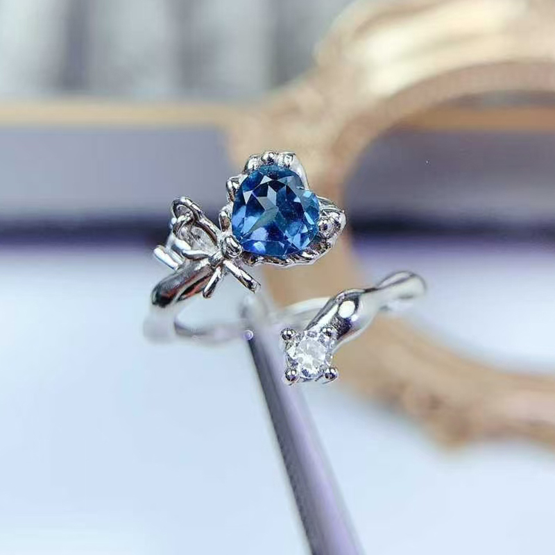 925 silver adjustable ring natural topaz ring 6mm 0.6ct heart shape topaz jewelry with certificate