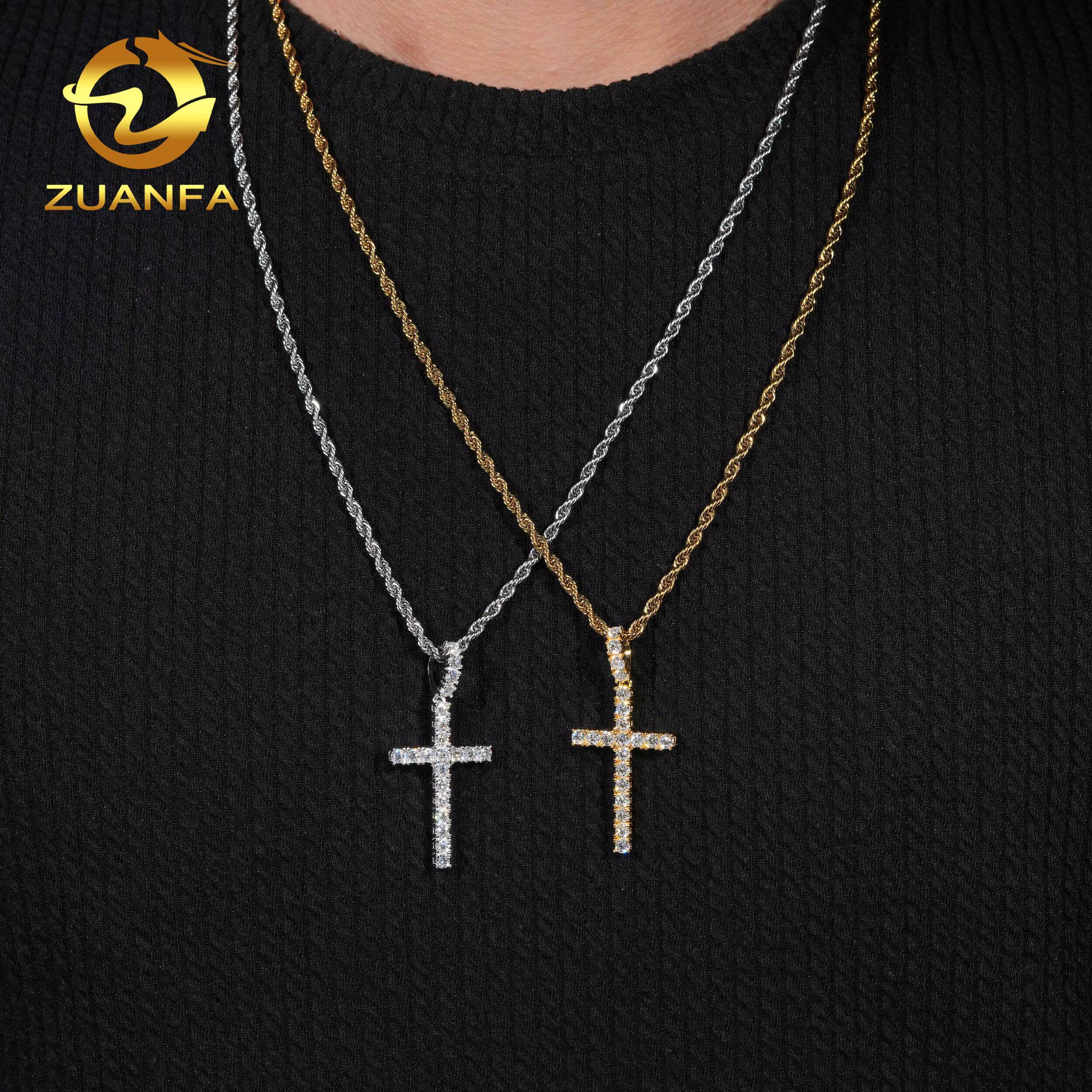 USA Local Stock Fast Shipping Small Cross Pendant 925 Silver Moissanite Pass Diamond Test Gold Plated Cross Charms Pendants