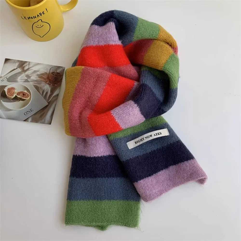 Women Men Harajuku Y2K Rainbow Striped Knitted Scarf Long Scarves For All Seasons Fashion Knitwear Shl Foulards Korean StyleXJ250905