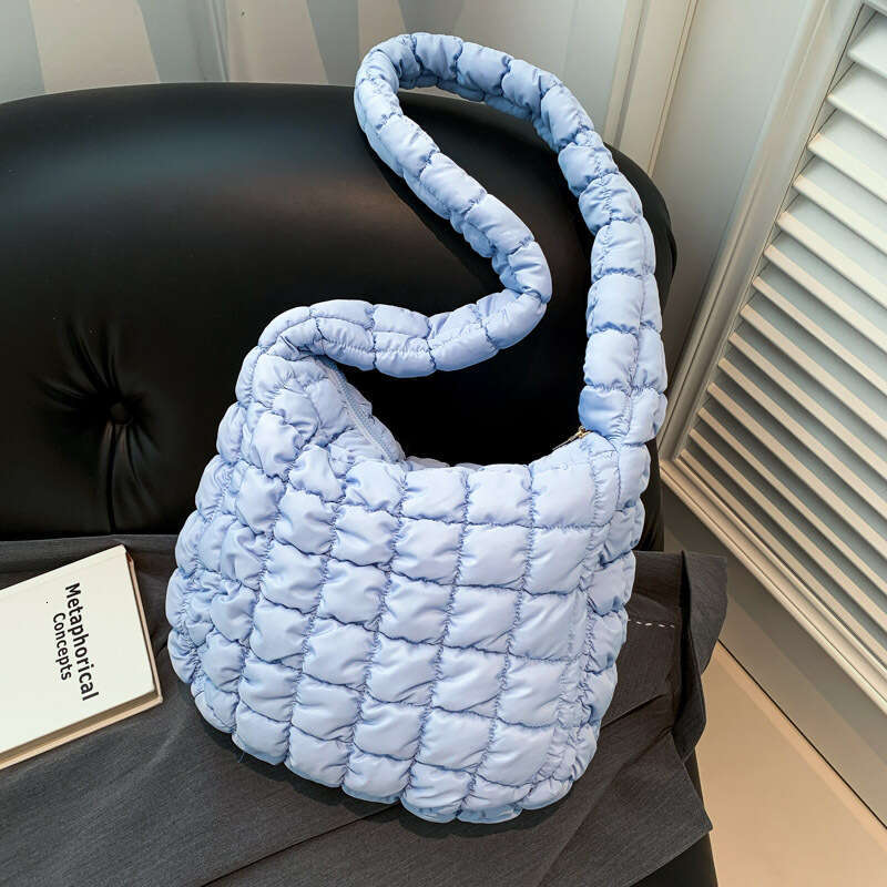 Bubble Cloud Pleated Large Capacity New Korean Style Casual Versatile Underarm Checkered Embroidered Crossbody Bag