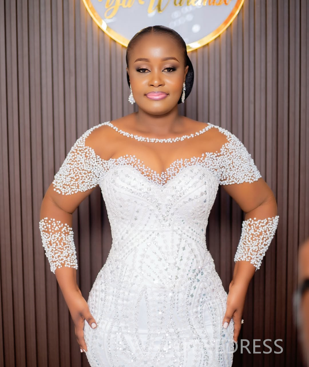 2025 African Wedding Dress Bridal Gowns For Bride Mermaid Wedding Gowns Sheer Neck Illusion Long Sleeves Pearls Beaded Lace Bridal Dress For African B