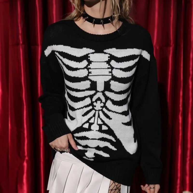 Halloween Pullover Knitted Sweater With Dark Subculture Skull Pattern Loose Long Sleeved Knitted Sweater Womens In Autumn 2024 Z250905
