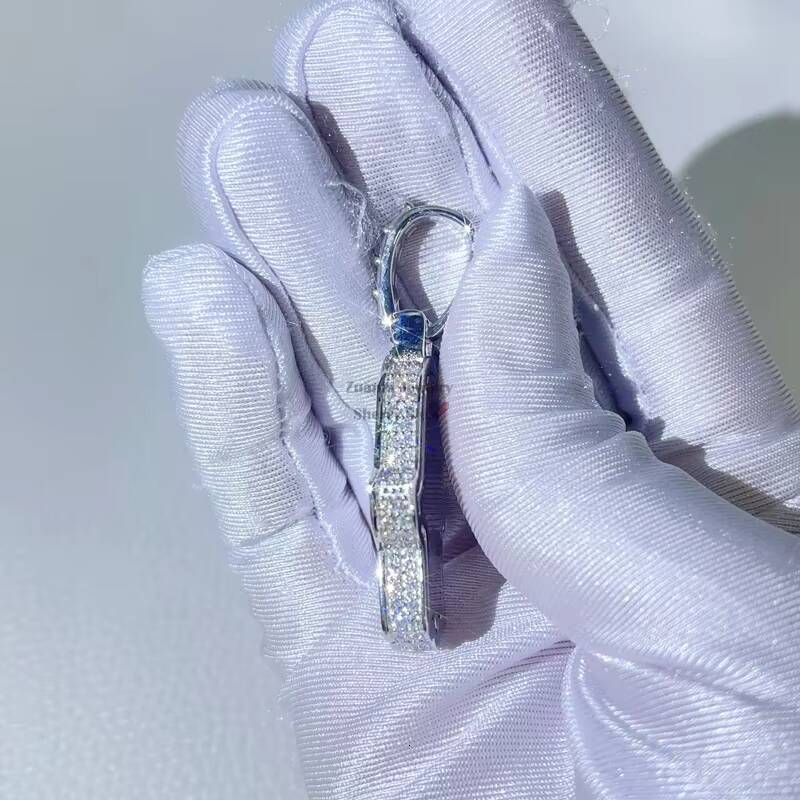 Gra Certificated Baguette Cut Hip Hop Fit for 4MM Tennis Chain Silver 925 Moissanite Hamsa Pendant