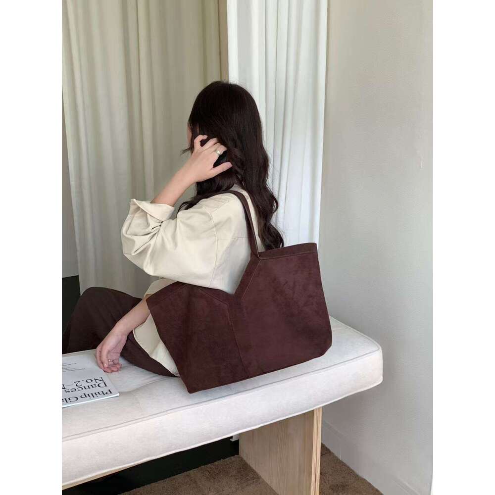 Casual Loose Feel Suede Tote for Women Large Capacity Shoulder Handbag Commuter Fashion Shopping Bag