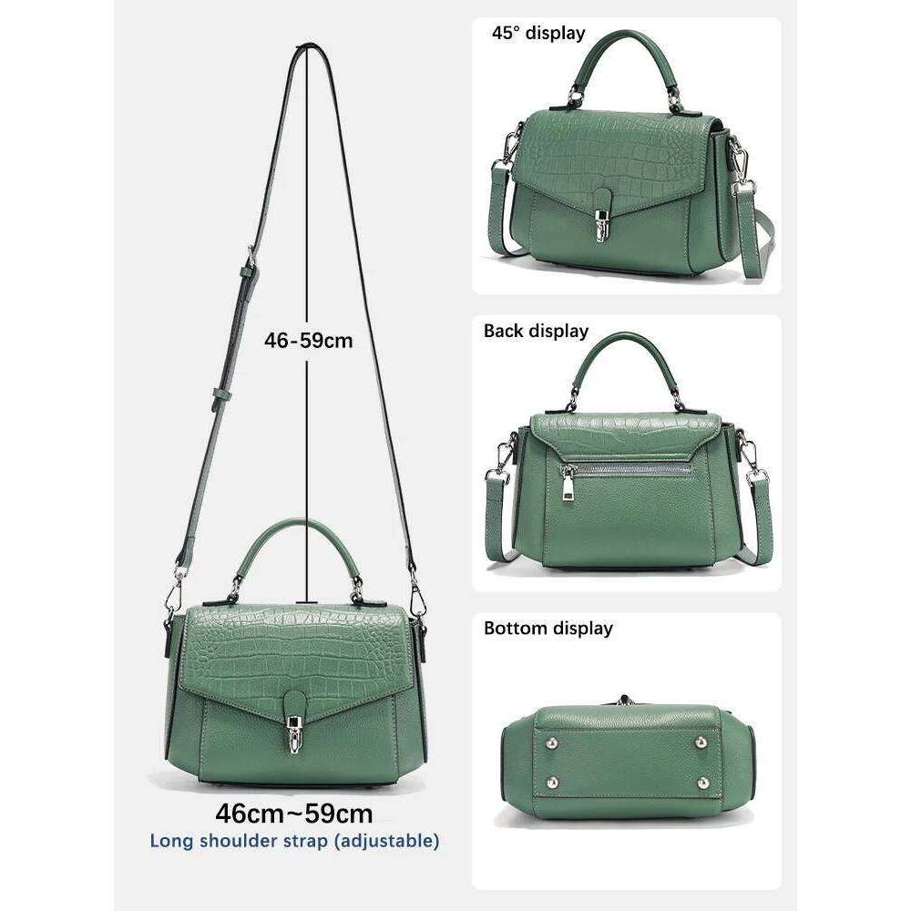 Zency 2025 Trend Fashion Women's Genuine Leather Top-Handle Alligator Crossbody Multi-compartment Shoulder Bag Handbag Brand