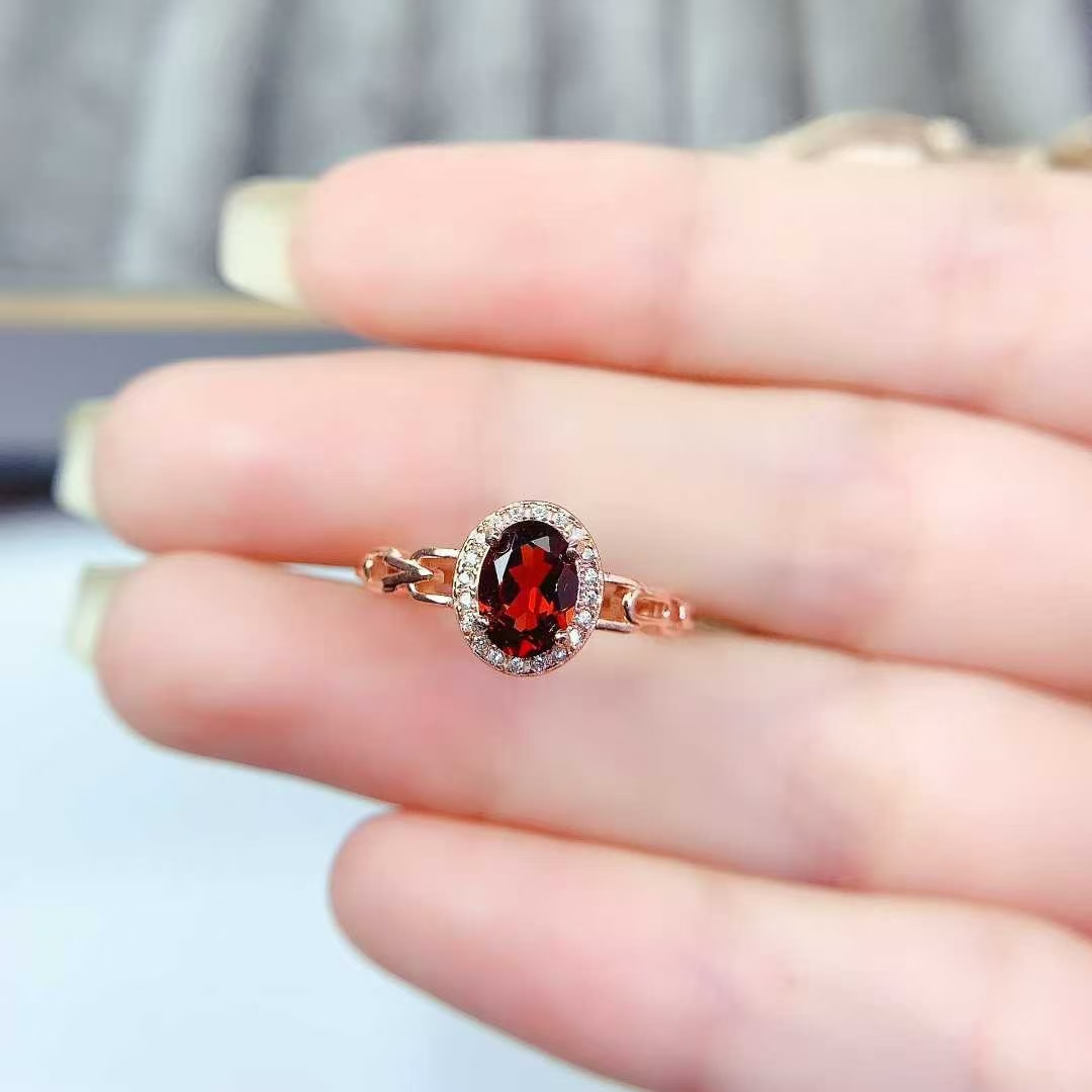 925 Silver garnet ring natural garnet ring 5mm*7mm 0.7ct garnet jewelry birthday gift for women
