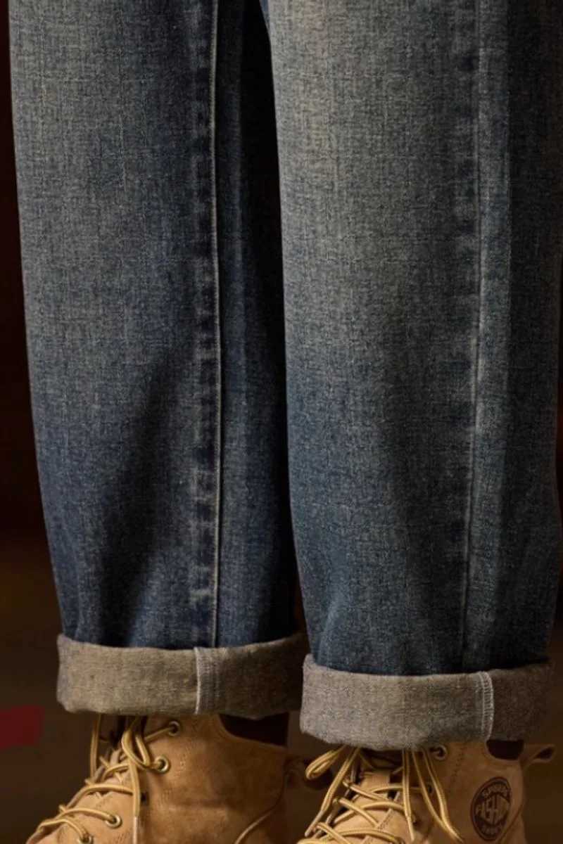 Mens Elastic Waist Jeans Relaxed Fit Mens Blue Jeans with Elastic Waist with Zipper and Button W250905