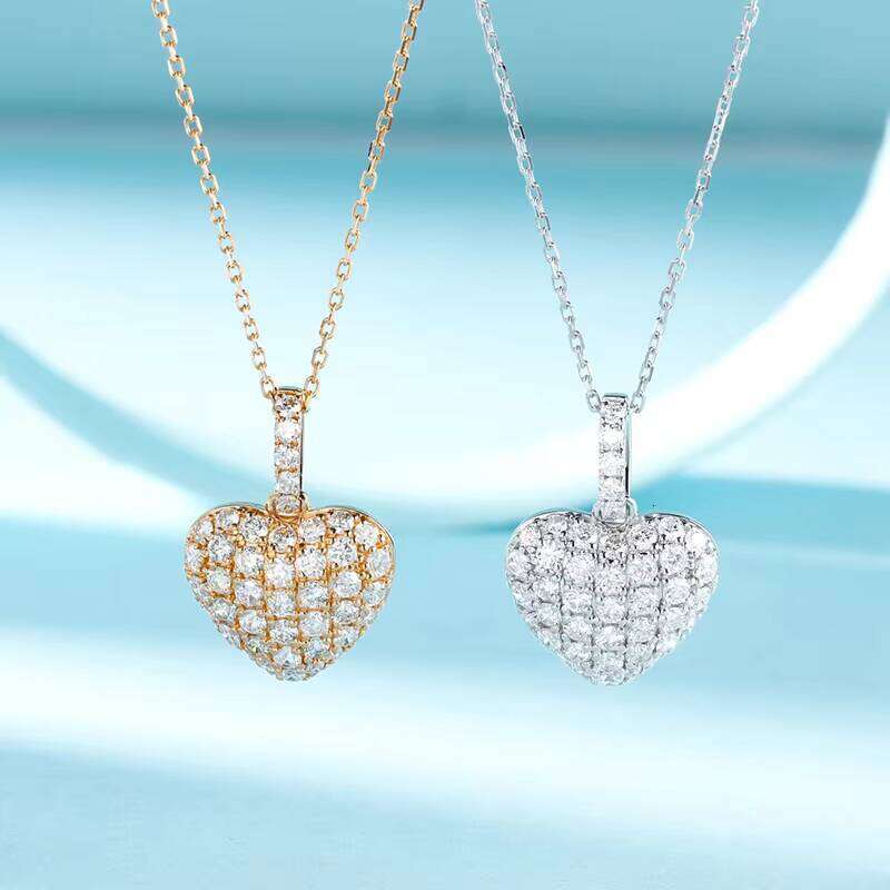 Romantic Heart Shape Iced Out Pendants Gold VVS DEF Color Lab Grown Dia Necklace for Women's Gift