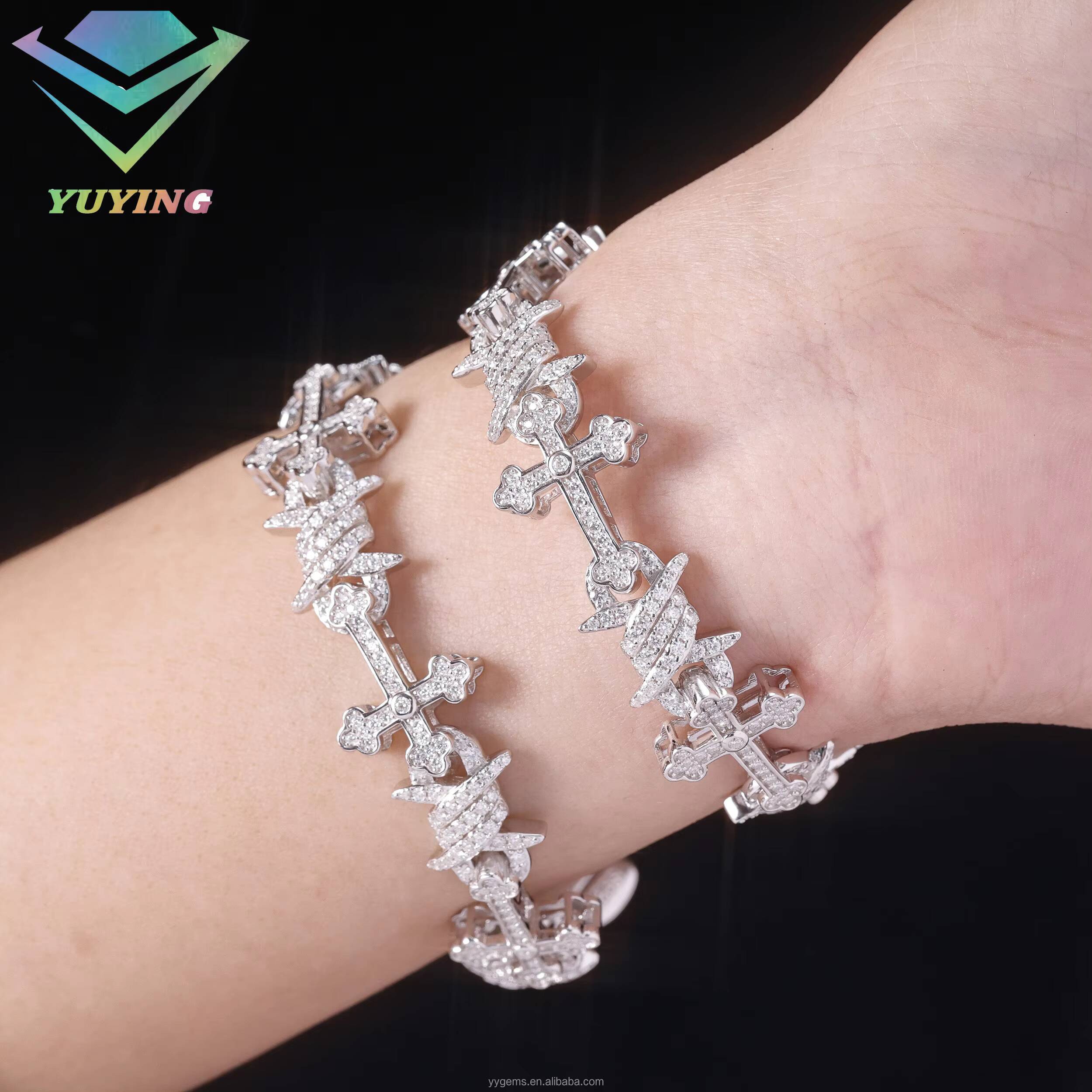 VVS Mossanite Cross Cuban Bracelet Fine Jewelry 10mm S925 Silver Men Women Bracelet Iced out Moissanite Hip Hop Cuban Bracelet