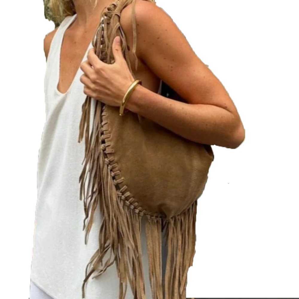 New Long Tassel Womens Shoulder Bags Faux Suede Tote Bag Designer Handbags Half Moon Hobos Frosted Shopper Purses Female Z250903