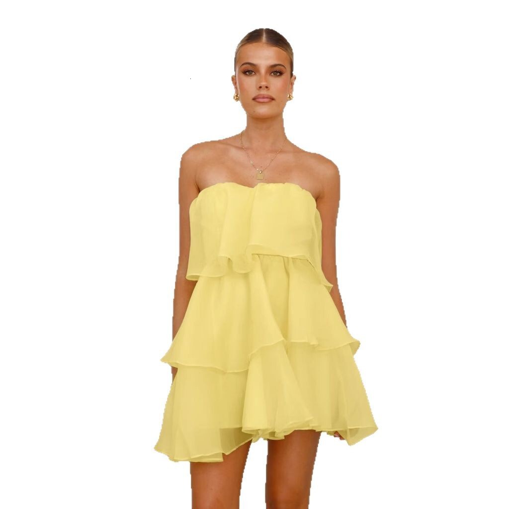 2025 Summer New Sexy Fashion Strapless Backless Cake Dress