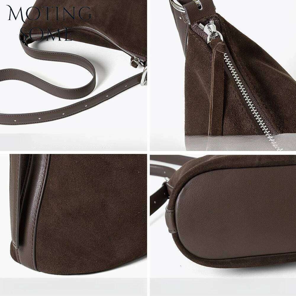 Motingsome Suede Genuine Grade Shoulder Bag Woman Messenger 2025 Crossbody Bags Large Capacity Bucket Winter Tote