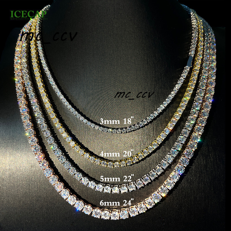 Fine Jewelry 925 Sterling Silver Vvs Moissanite Iced Out Hip Hop Tennis Chain Diamond Necklace for Men Women