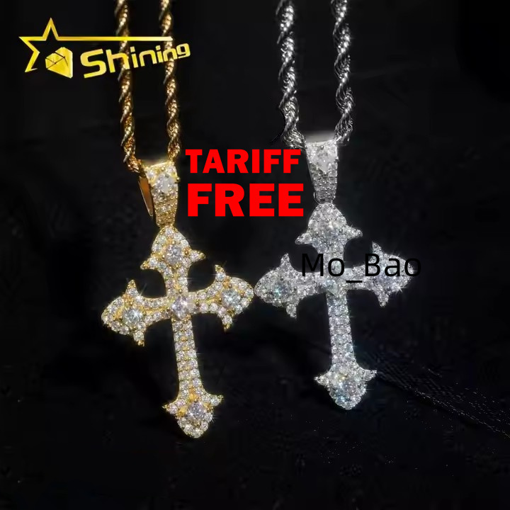 48H Fast Shipping Free Rope Chain Pass Diamond Tester Hip Hop Jewelry 925 Sterling Silver VVS Moissanite Diamond Cross Pendant
