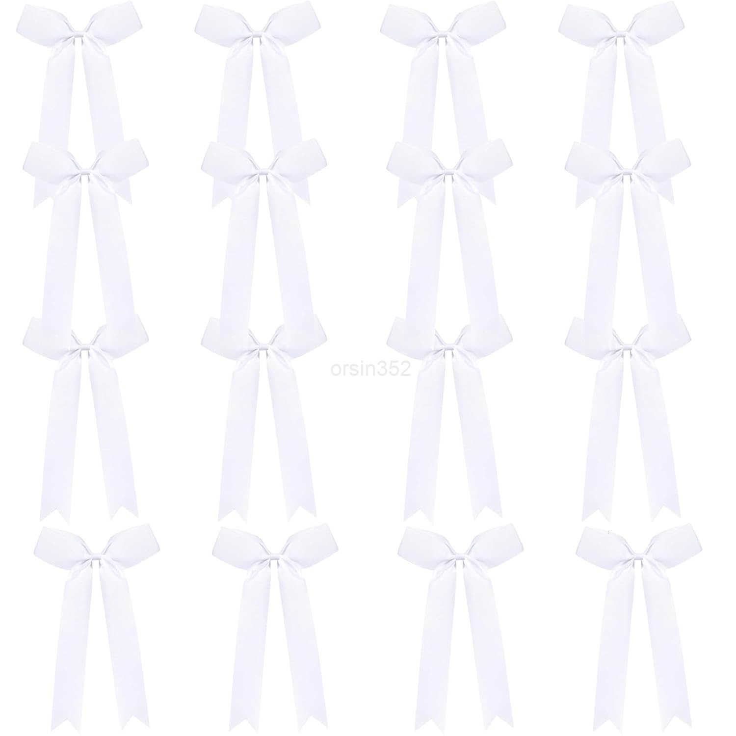 16Pcs Cheerleading Bows Long Tail Skinny Cheer Hair Bows Grosgrain Ribbon Elastic Bands Handmade Ponytail Holder for Cheerleading Girls School College