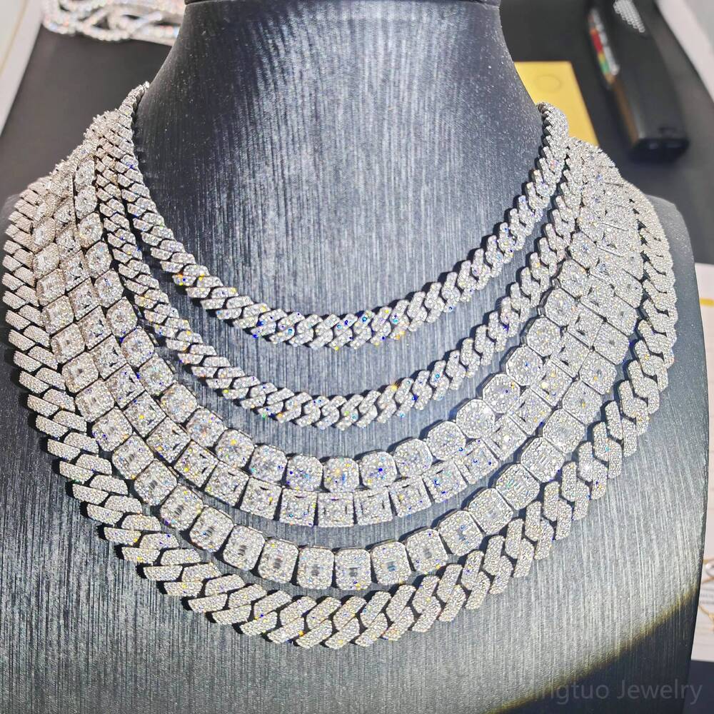 HipHop Jewelry GRA Certification 925 Silver VVS Ice Cut Moissanite Tennis Chain Necklace Bracelet Hiphop Style Cuban Link