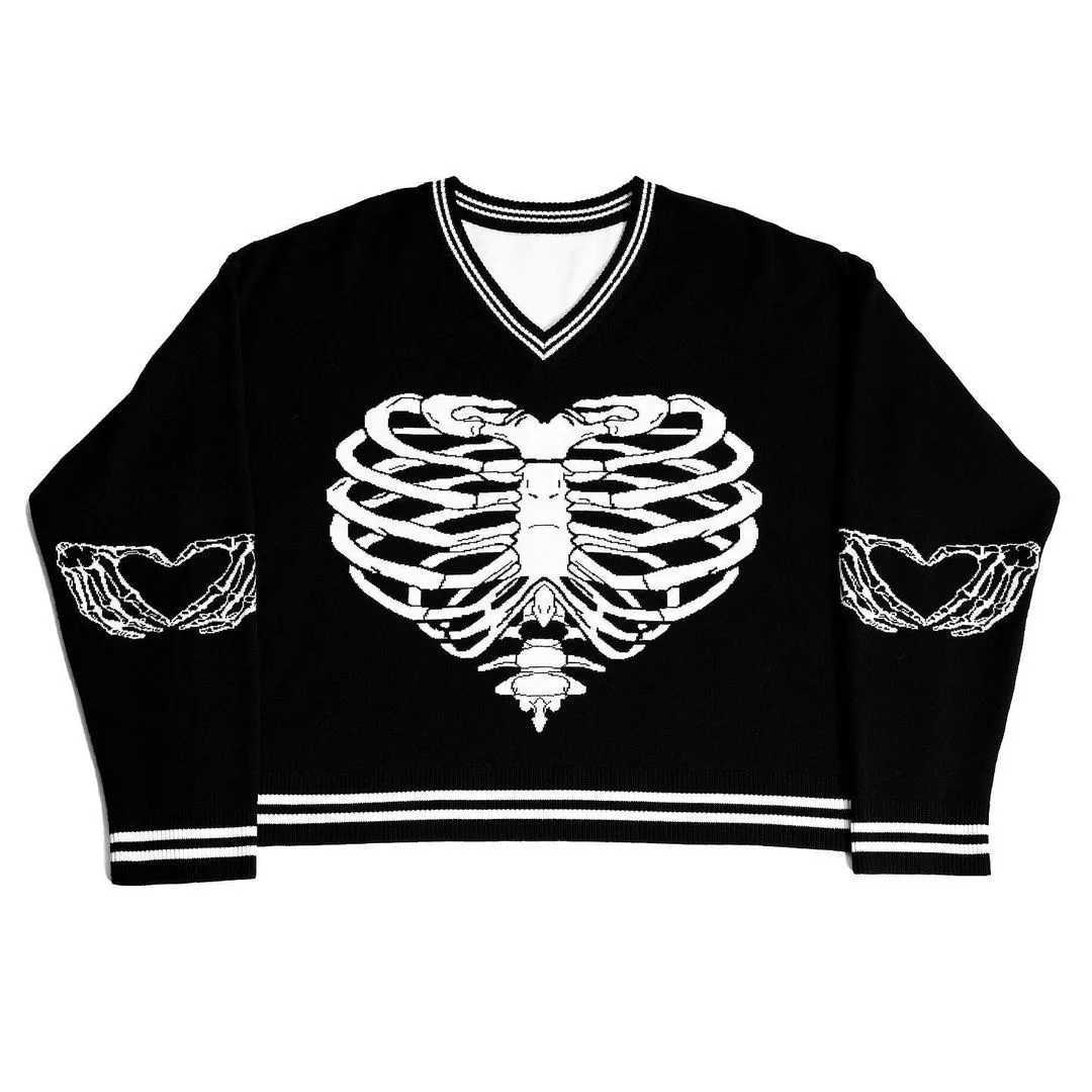 Womens Printed Halloween Series Horror Ghost Skeleton Pattern Sweater Street Casual Winter Round Neck Knitted Couple Sweatshirt Z250905
