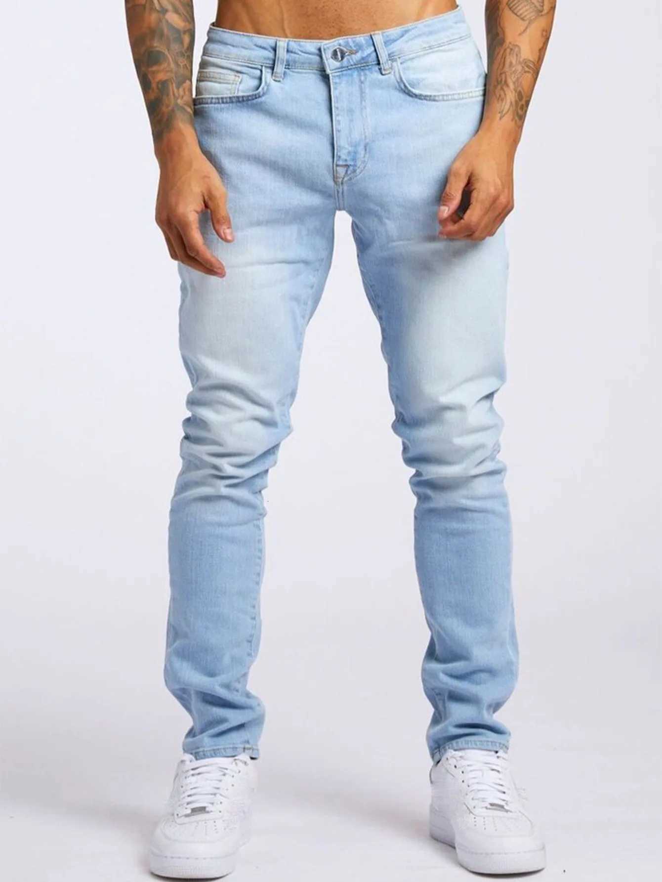 2025 New Solid Color Fashion Men Casual Pants Stretch Jeans Skinny Work Trousers Male Wash Slim Fit for Zippered Jeans Men Cloth W250905