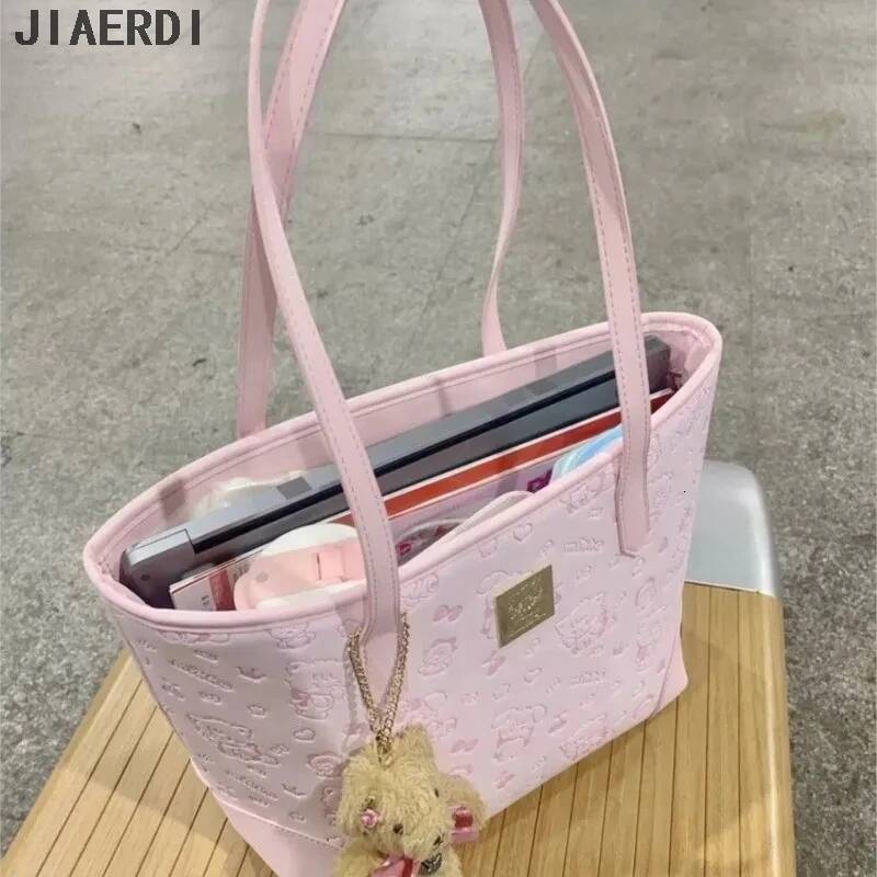 Sweet Cute Pink Tote Purse Womens Haruku Kawaii Print Leather Large Capacity Handbag Commuter Student Shoulder Bag Female high-quality