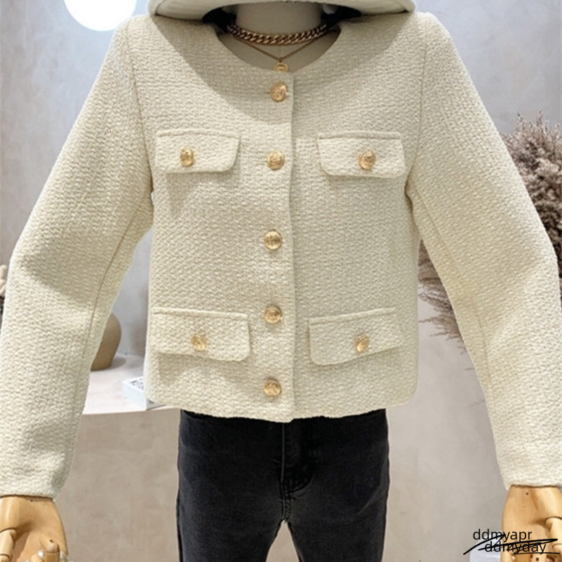 Autumn Winter Small ddmyday Fragrant Tweed Jacket Coat Women Vintage Woolen Short Coats Streetwear Ddmyday Elegant Casual Slim Outwear Crop Top 241010