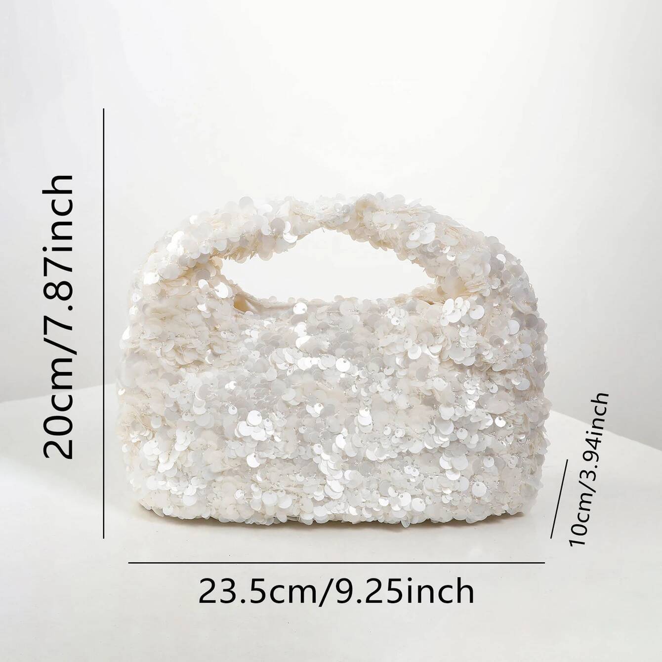 Women White Sequins Hobo Handbag Shiny Bucket Elegant Evening Clutch Bag for Wedding Party Exquisite Small Tote Female Purse