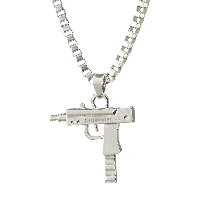 models Hip Hop UZI Kolye GUN Shape Pendant Necklace GoldSilver Color Army Style Male Chain Men Necklaces Jewelry 250905