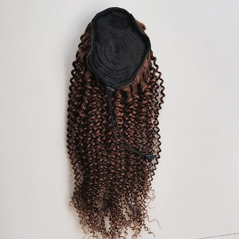 Brown Human Hair Afro Kinky Curly Drawstring Ponytail 4#Color Natural Look High Quality Lightweight Comfortable Durable Stylish