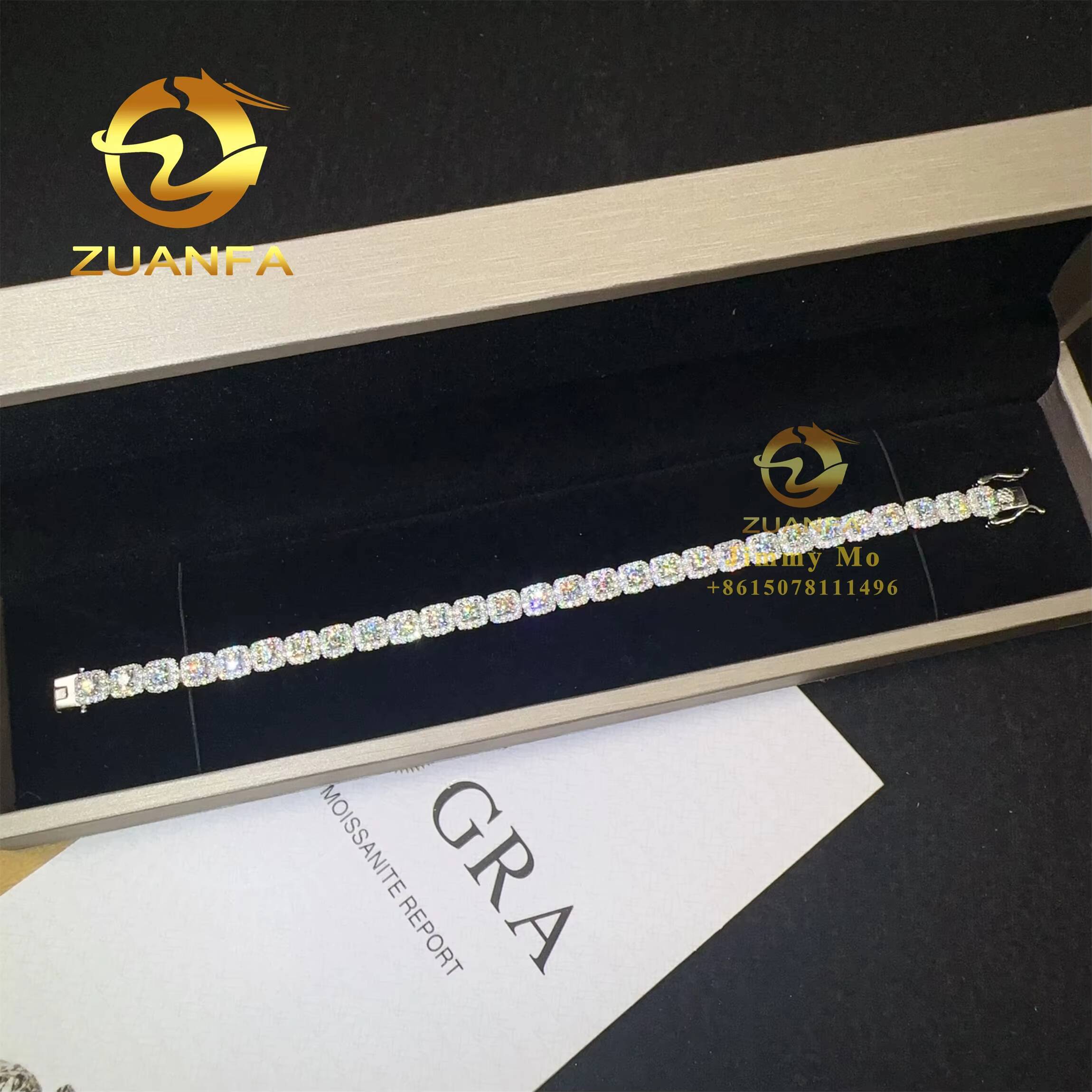 Pass Diamond Tester 6MM Luxury 925 Sterling Silver Iced Out Hip Hop Fire Jewelry VVS1 Moissanite Cluster Tennis Chain Bracelet