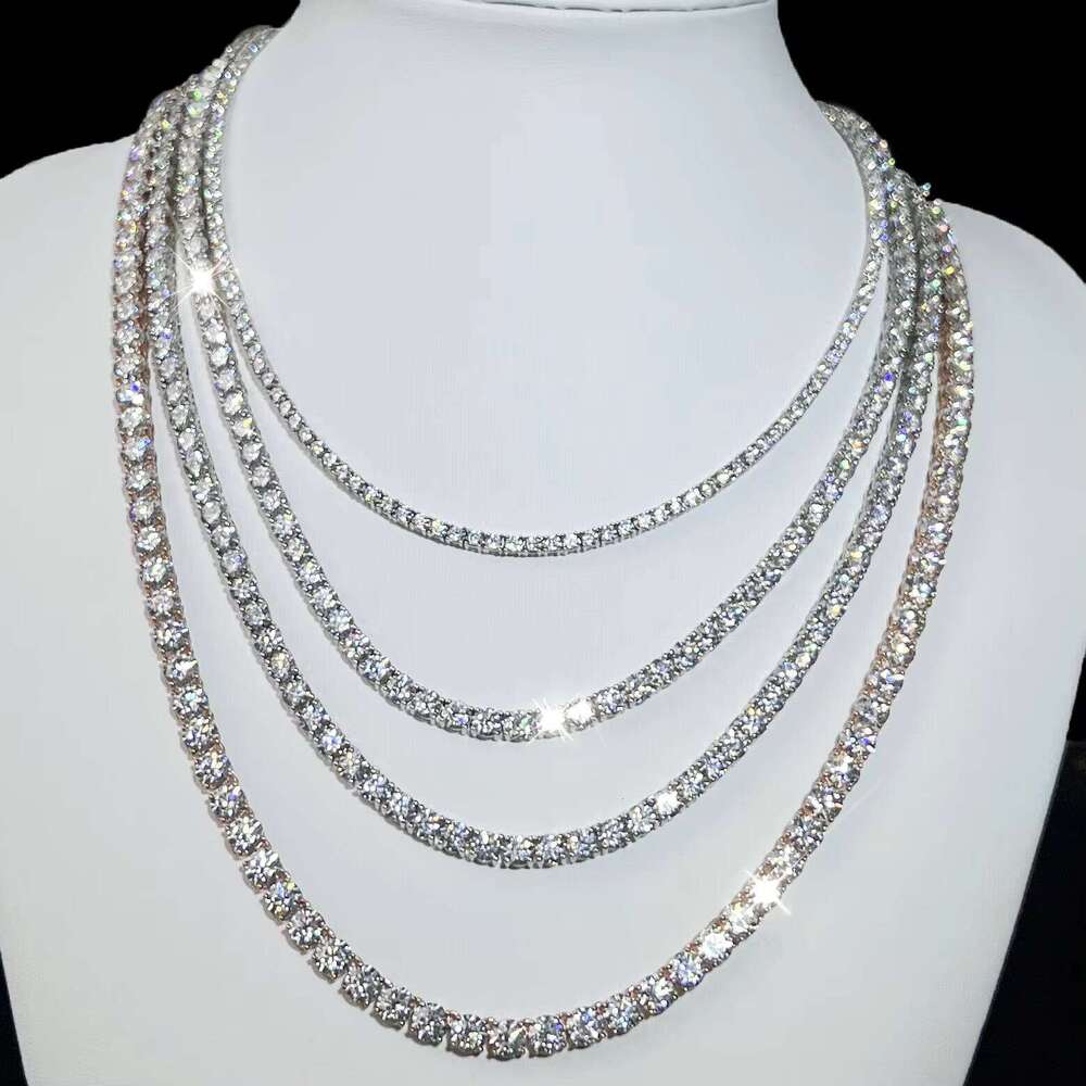 2mm 3mm 4mm 5mm Tennis Necklace Sier VVS Iced Out Hiphop Bling Moissanite Chain