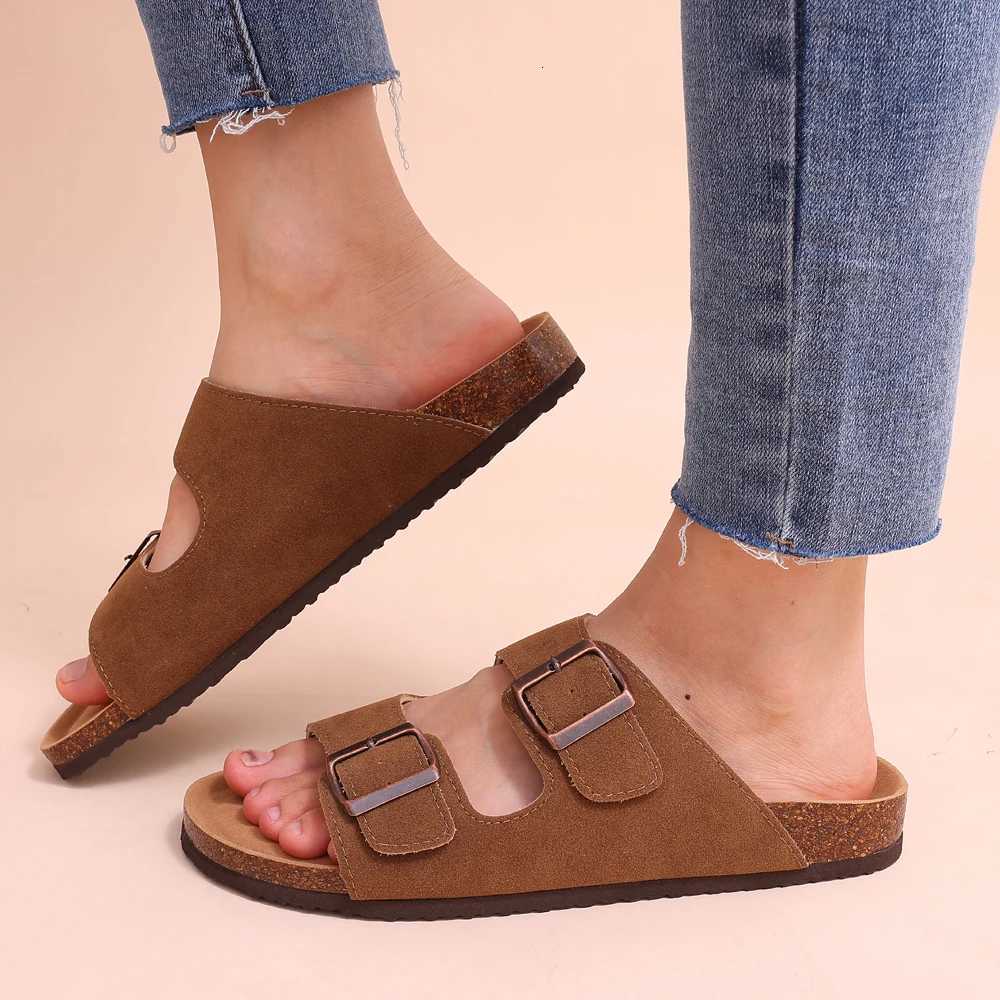 Shevalues New Fashion Cork Sandals Women Classic Cork Suede Footbed Slippers Female Summer Beach Sandals With Adjustable Buckle W250905