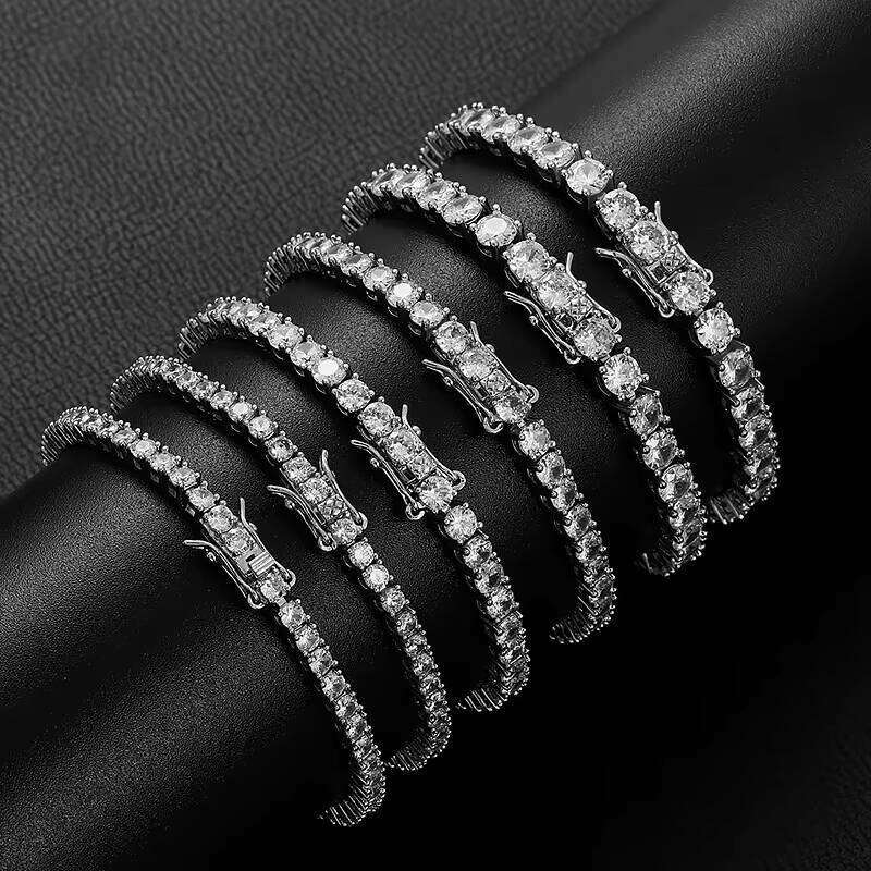 RINNTIN SMB 3mm Sterling Sier Gra Vvs Lab Mossanite Tennis Chain Bracelet