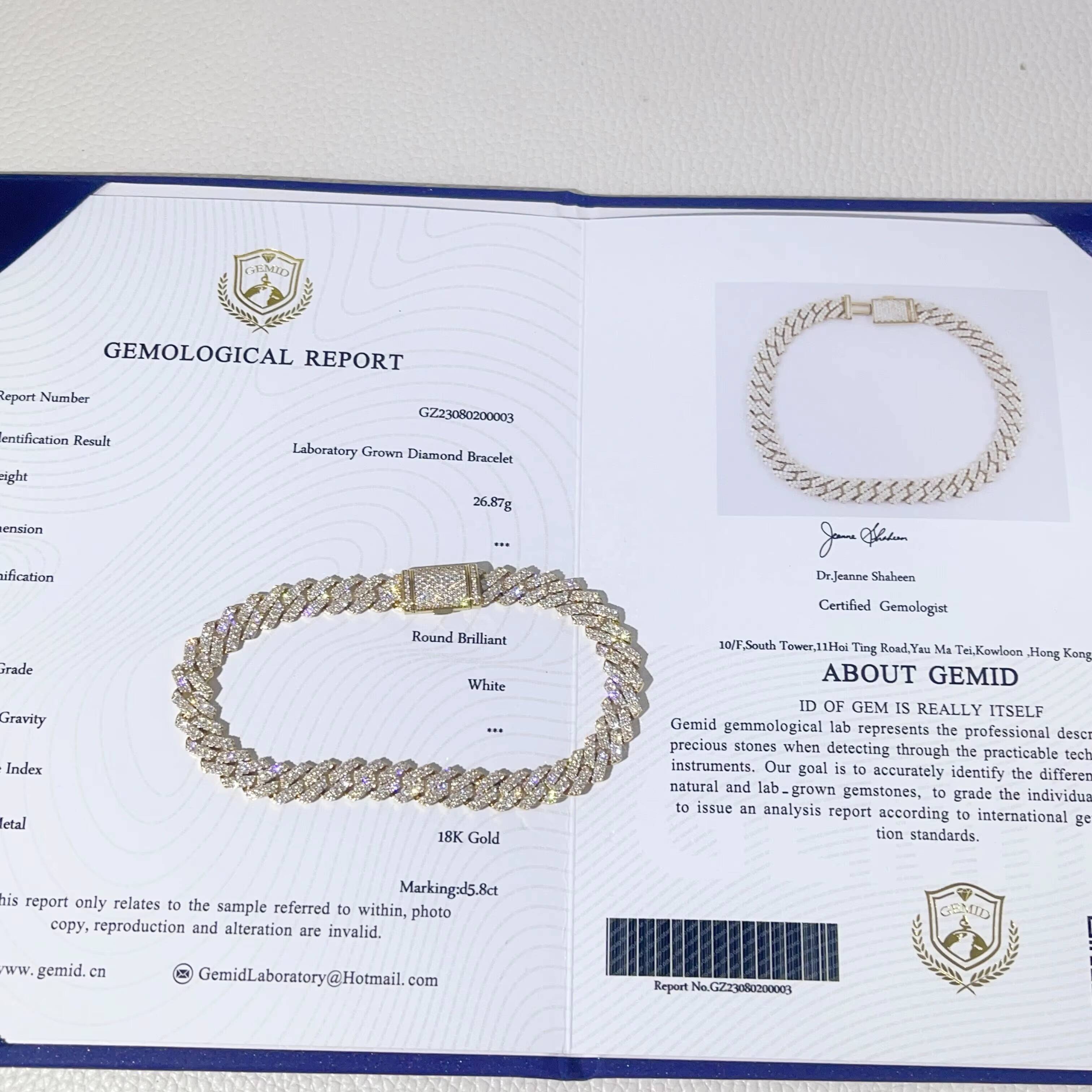 2687G Hip Hop Iced Out Men Women Not Moissanite 8MM 18K Solid Gold 8MM Lab Grown Diamond Cuban Bracelet