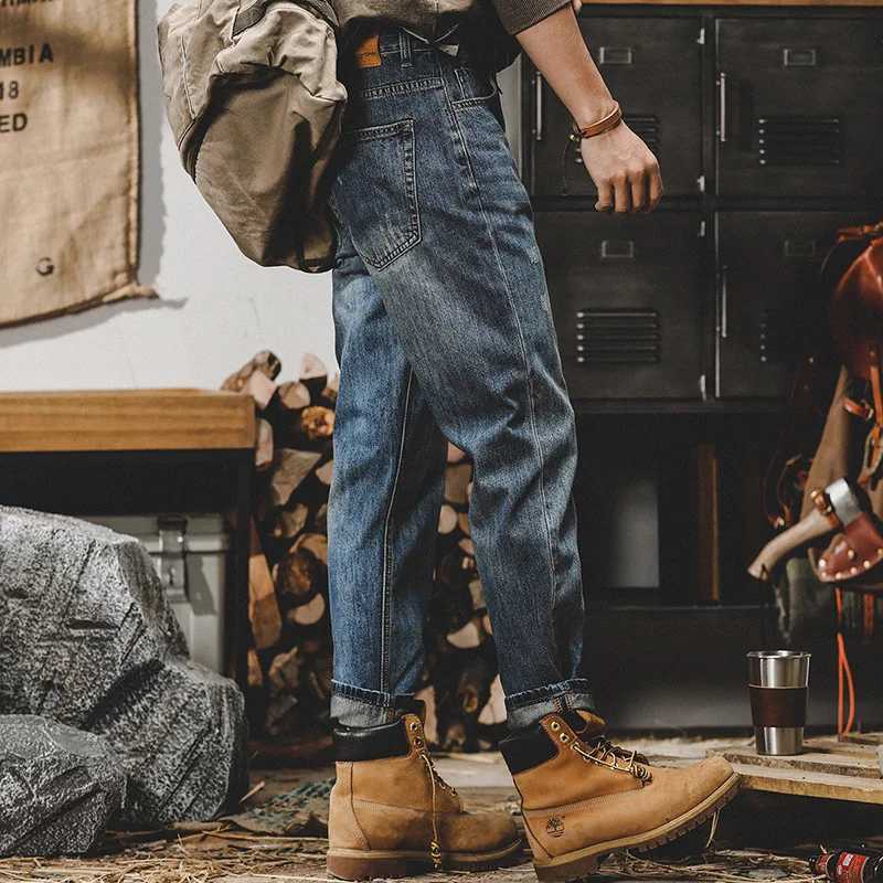 2025 American Retro Mens Jeans Loose Straight Leg Washed and Worn Mens Pants Trendy Brand Street Casual Pants W250905