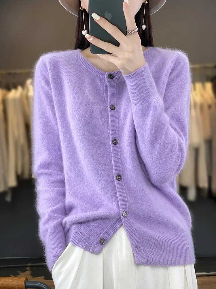 Aliselect Women Cardigan Super Warm Pure Mink Cashmere Sweaters Oneck Loose Female Clothes Ladies Solid Color Knitwear Tops Z250905